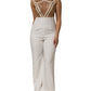 Mangano White Beige Mesh Crystal Embellished Sleeveless Jumpsuit
