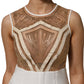 Mangano White Beige Mesh Crystal Embellished Sleeveless Jumpsuit