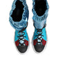 Dolce & Gabbana Blue Lace Up Over The Knee Socks Men Boots Shoes