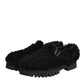 Dolce & Gabbana Dress Black Fur Leather Slippers Men Shoes