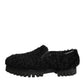Dolce & Gabbana Dress Black Fur Leather Slippers Men Shoes