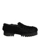 Dolce & Gabbana Dress Black Fur Leather Slippers Men Shoes