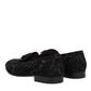 Dolce & Gabbana Black Brocade Crown Loafers Dress Shoes