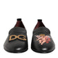 Dolce & Gabbana Black DG Angel Leather Slip On Loafers Shoes