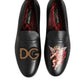 Dolce & Gabbana Black DG Angel Leather Slip On Loafers Shoes