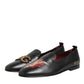 Dolce & Gabbana Black DG Angel Leather Slip On Loafers Shoes