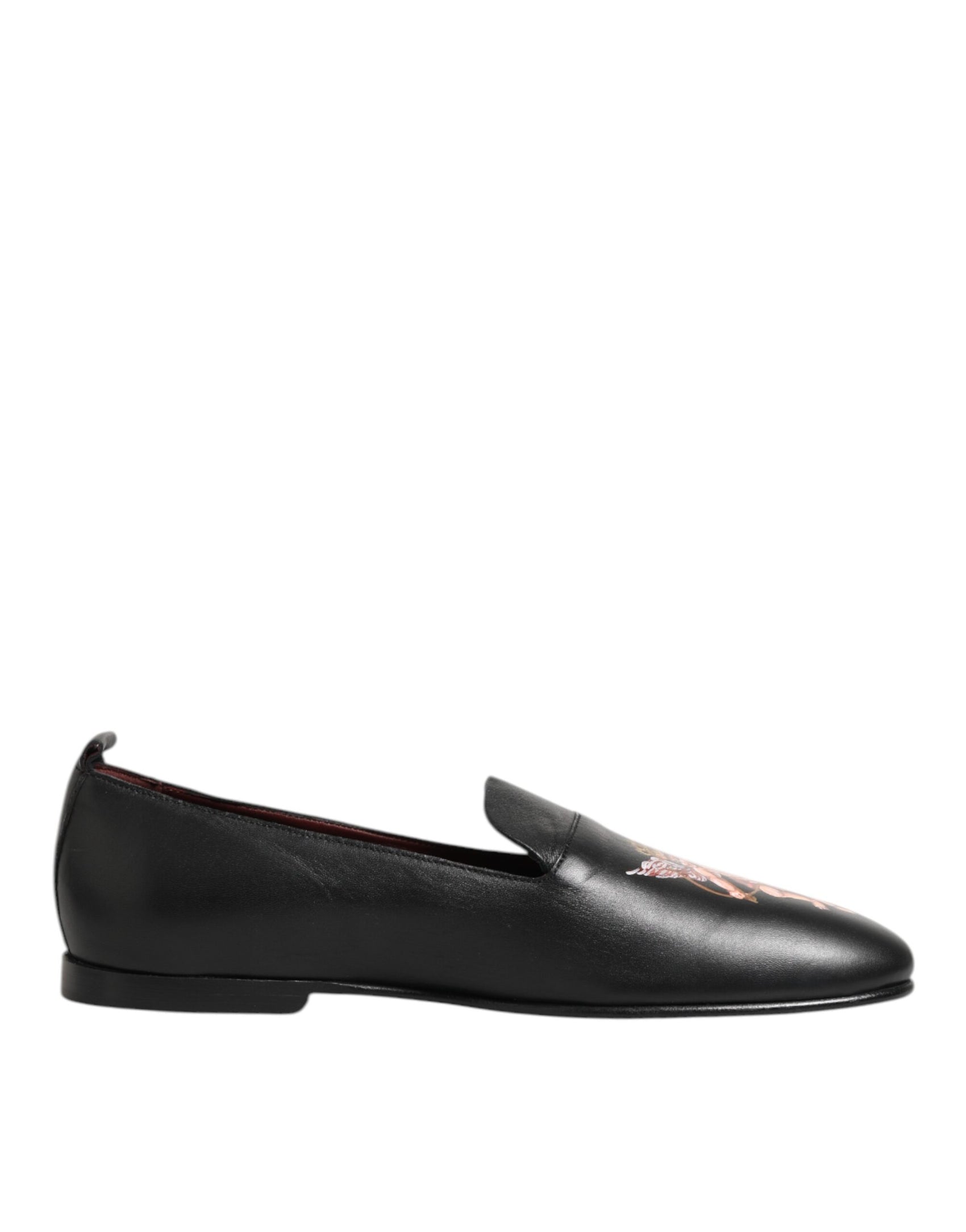 Dolce & Gabbana Black DG Angel Leather Slip On Loafers Shoes