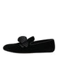 Dolce & Gabbana Black Suede Cotton Rose Slip On Loafers Shoes