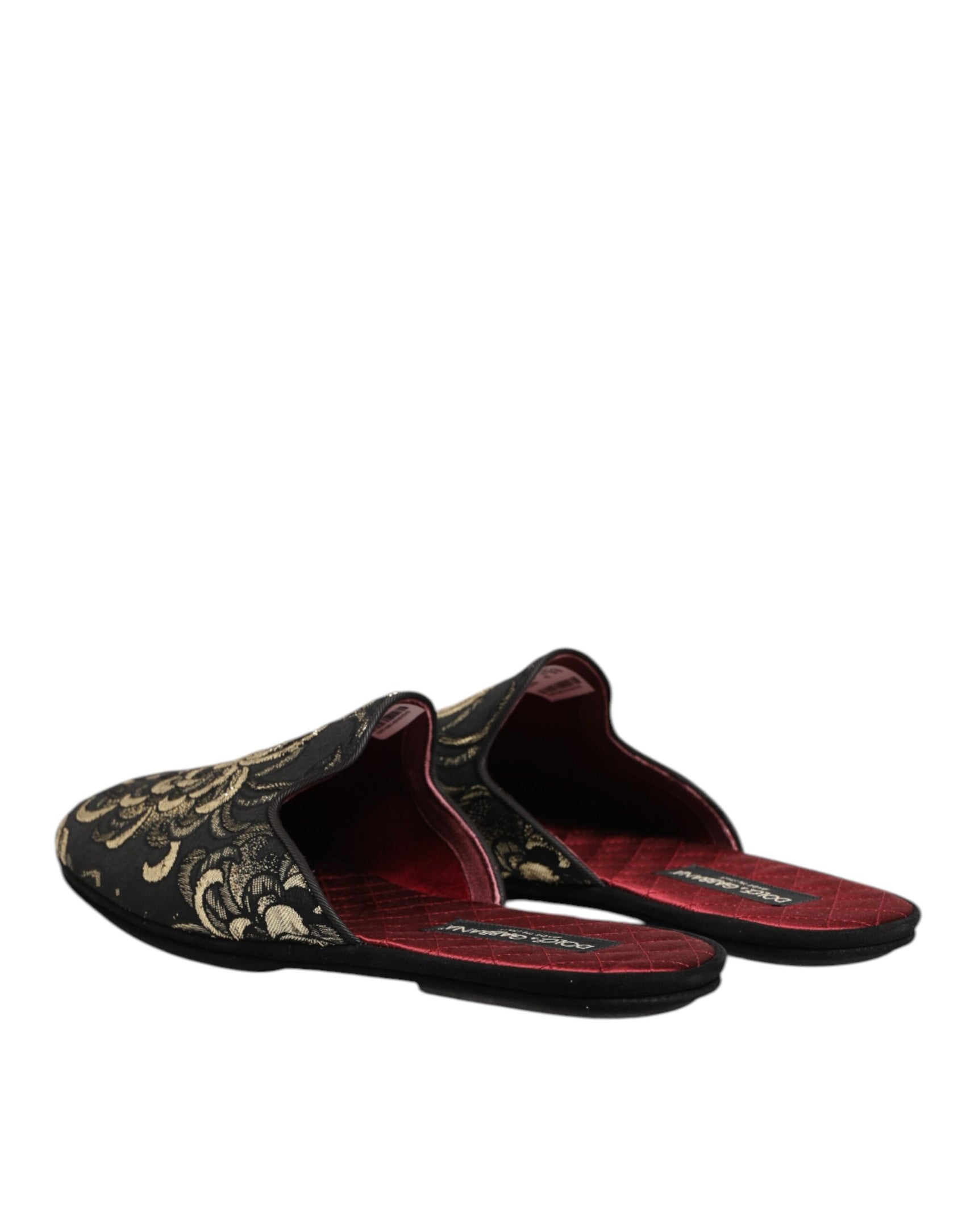 Dolce & Gabbana Black Floral Jacquard Slides Slippers Shoes