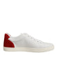 Dolce & Gabbana White Red Leather Low Top Men Sneakers Shoes