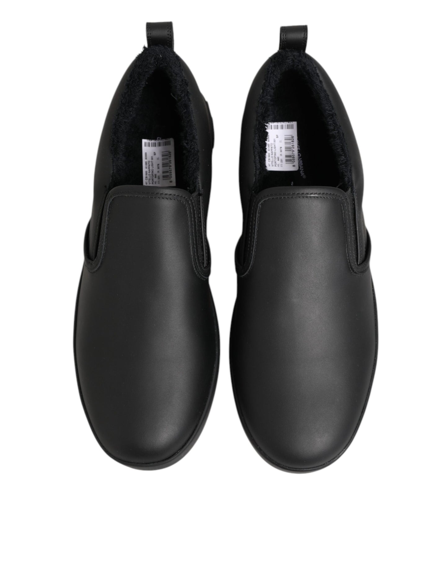 Dolce & Gabbana Black Leather Low Top Slip On Sneakers Shoes