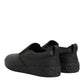 Dolce & Gabbana Black Leather Low Top Slip On Sneakers Shoes