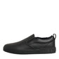 Dolce & Gabbana Black Leather Low Top Slip On Sneakers Shoes