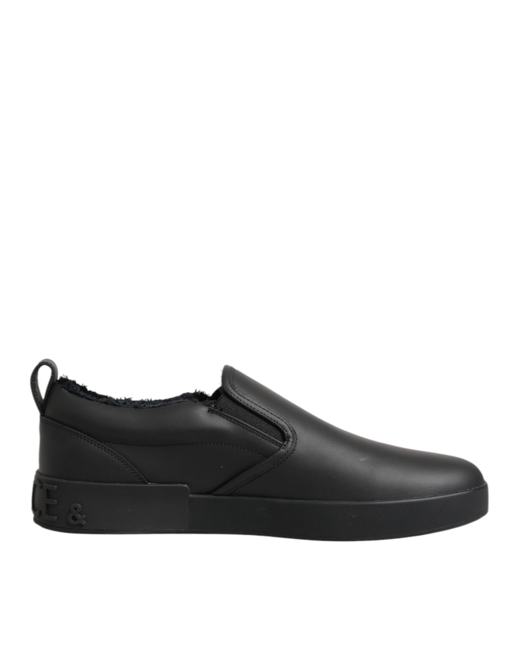 Dolce & Gabbana Black Leather Low Top Slip On Sneakers Shoes