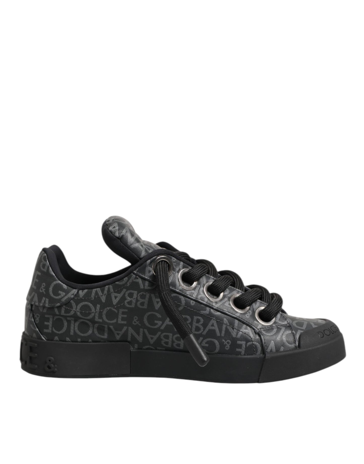 Dolce & Gabbana Black Cotton Denim Logo Low Top Sneakers  Shoes