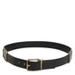 Dolce & Gabbana Black Leather Gold Silver Coin Buckle Belt