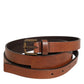 Dolce & Gabbana Brown Double Strap Leather Gold Buckle Belt