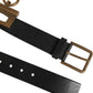 Dolce & Gabbana Black Leather Side Rings Brass Buckle Belt