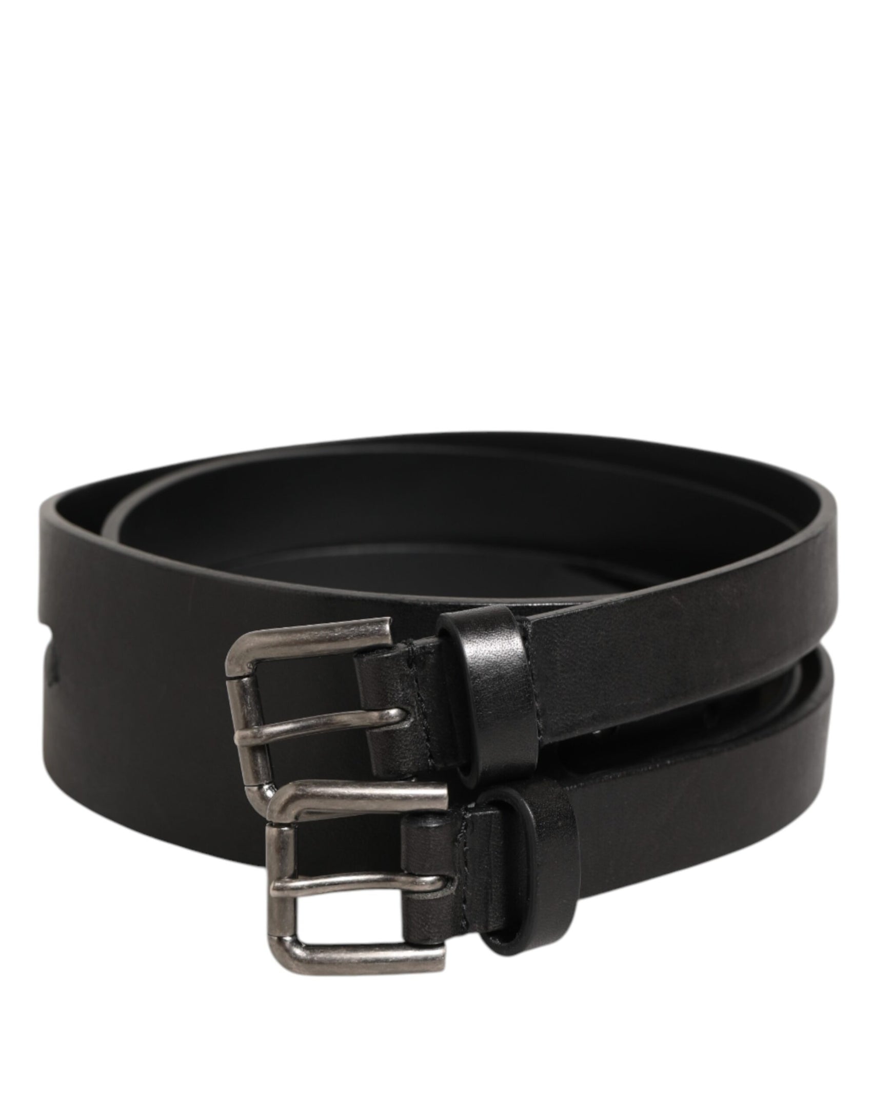 Dolce & Gabbana Black Double Strap Leather Silver Buckle Belt