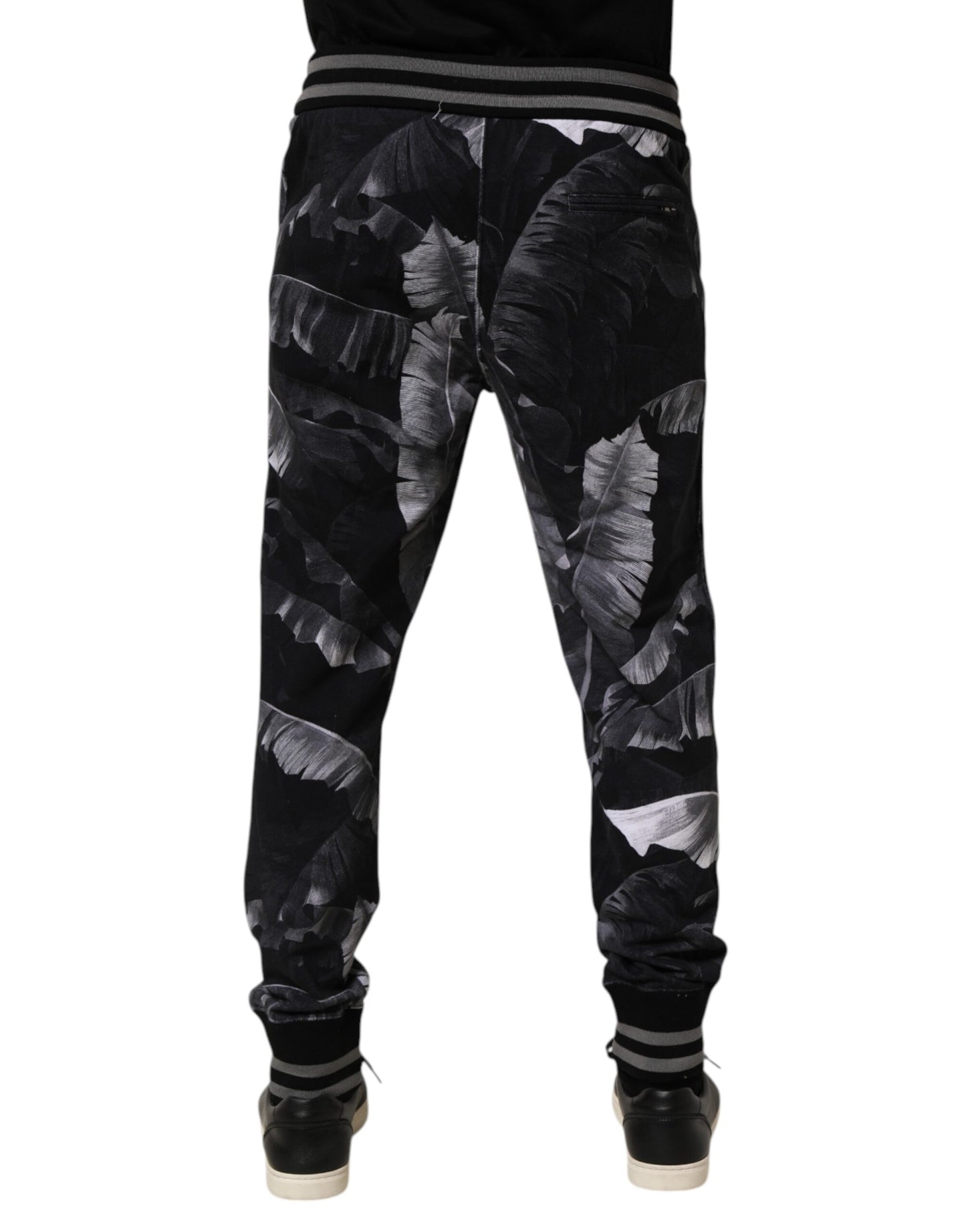 Dolce & Gabbana Black Banana Leaf Cotton Jogger Trouser Pants
