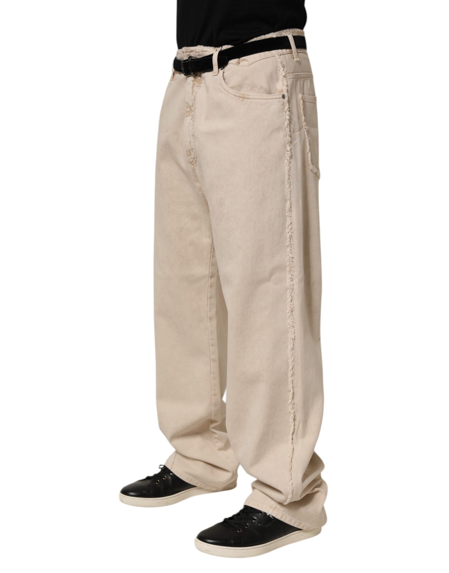 Dolce & Gabbana Beige Cotton Straight Denim Trouser Jeans