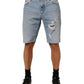 Dolce & Gabbana Blue Cotton Distressed Denim Bermuda  Shorts