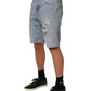 Dolce & Gabbana Blue Cotton Distressed Denim Bermuda  Shorts