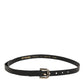GF Ferre Black Leather Slim Gold Tone Buckle Waist Men Belt