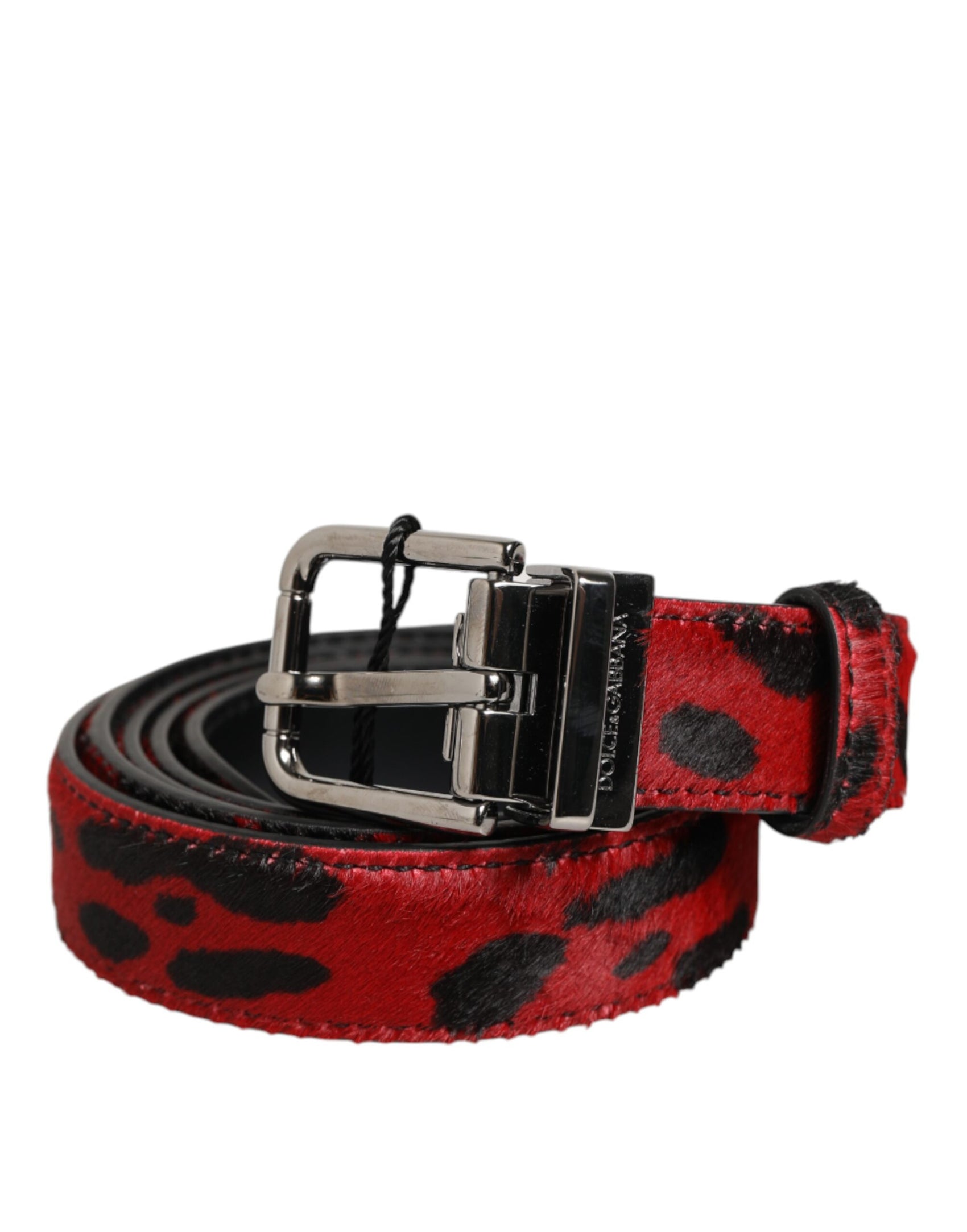 Dolce & Gabbana Red Black Pony Leather Metal Buckle Men Belt