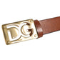 Dolce & Gabbana Brown Leather Classic Metal Logo Buckle Belt