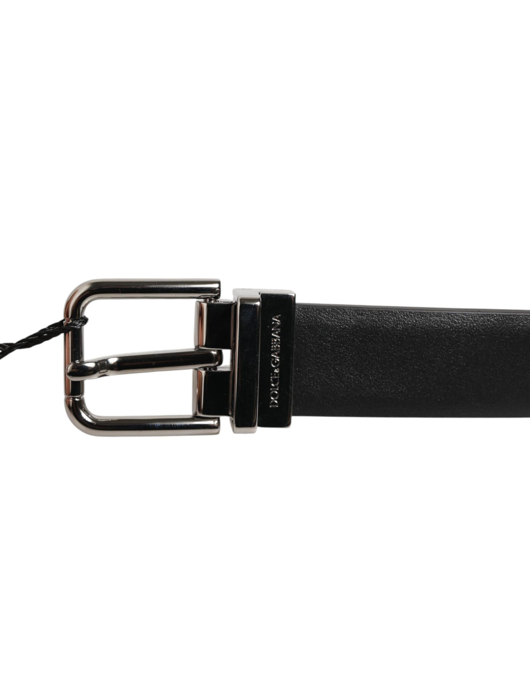 Dolce & Gabbana Black Leather Studded Silver-Tone Buckle Belt