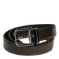 Dolce & Gabbana Brown Glossy Leather Classic Metal Buckle Belt