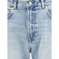 7FOR Light Blue Cotton Straight-Leg Jeans