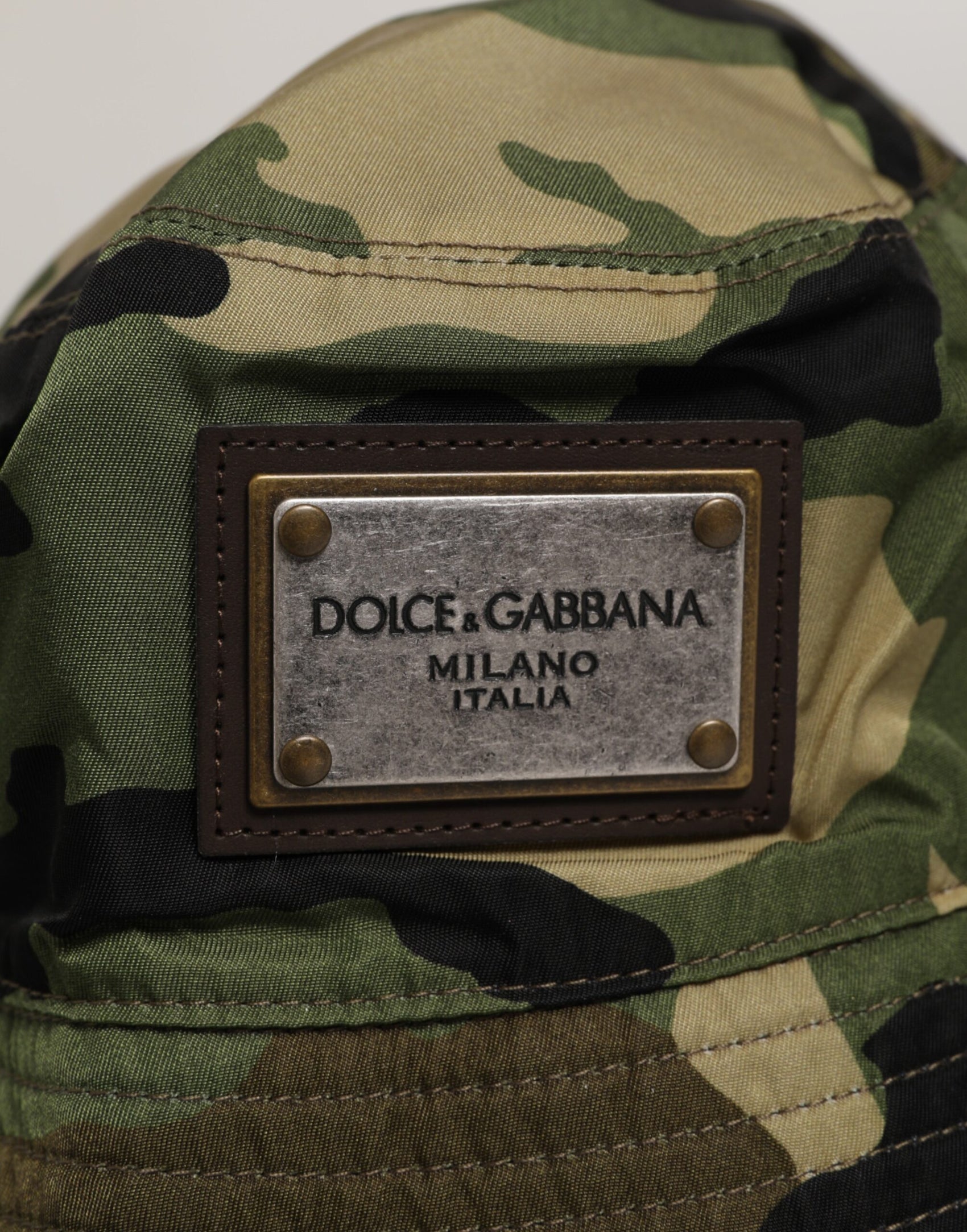 Dolce & Gabbana Green Camouflage Polyamide Logo Bucket Cap Hat