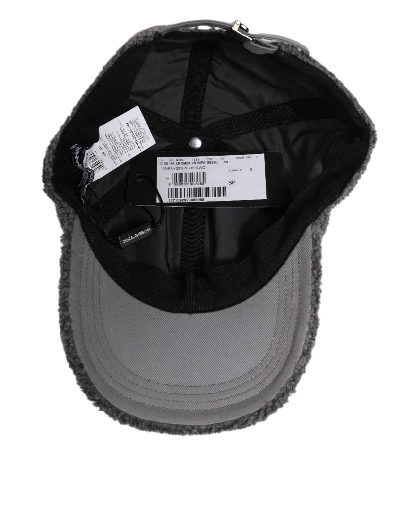 Dolce & Gabbana Gray Wool Fleece Rapper Men Baseball Capello Hat