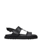 Versace Black Leather Flat Sandals