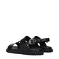 Versace Black Leather Flat Sandals