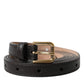 Dolce & Gabbana Black Leather Long Skinny Gold Metal Buckle Belt