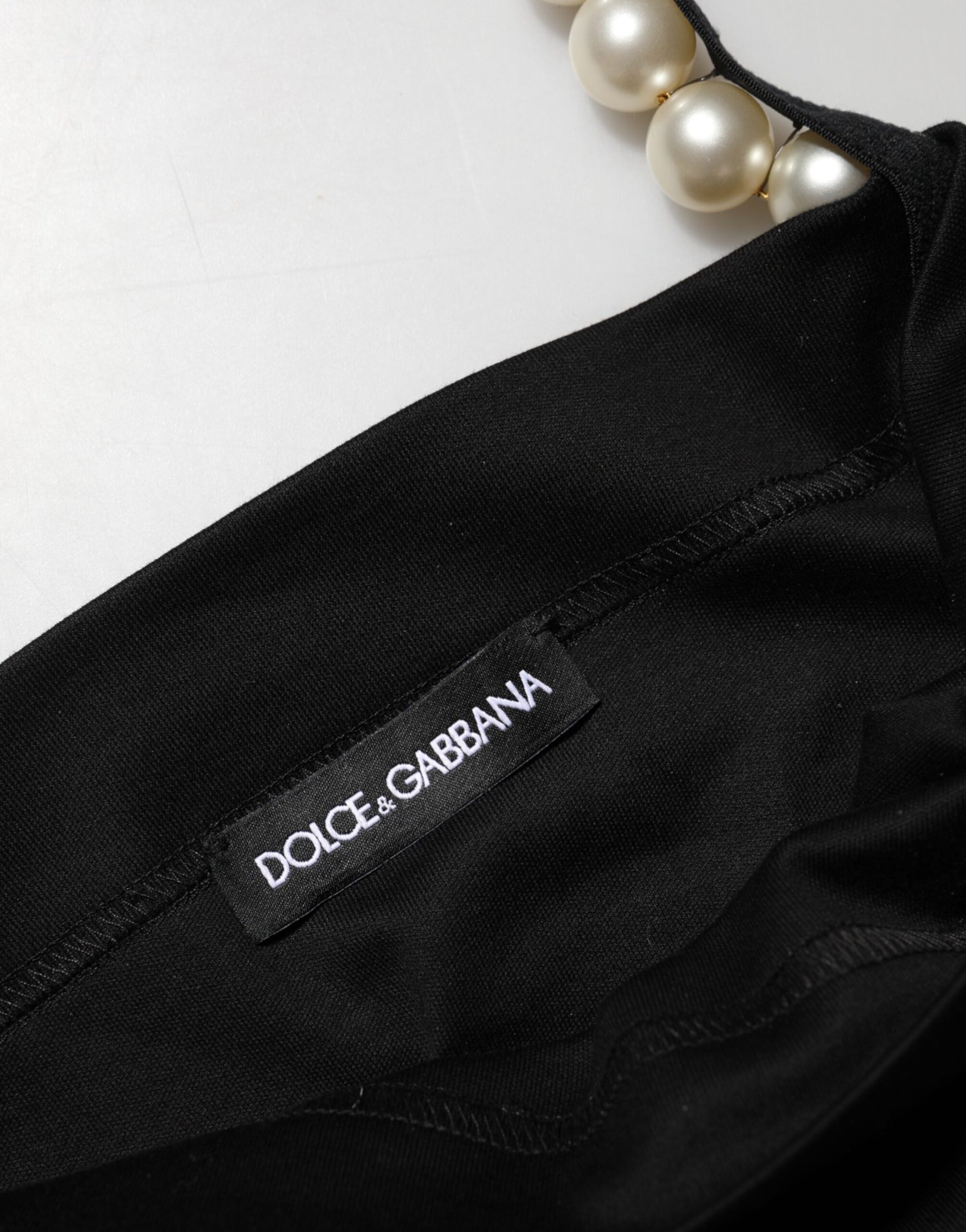 Dolce & Gabbana Black Faux Pearl Cotton Sheath Mini Dress