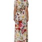 Dolce & Gabbana White Floral Print Silk Sheath LongGown Dress