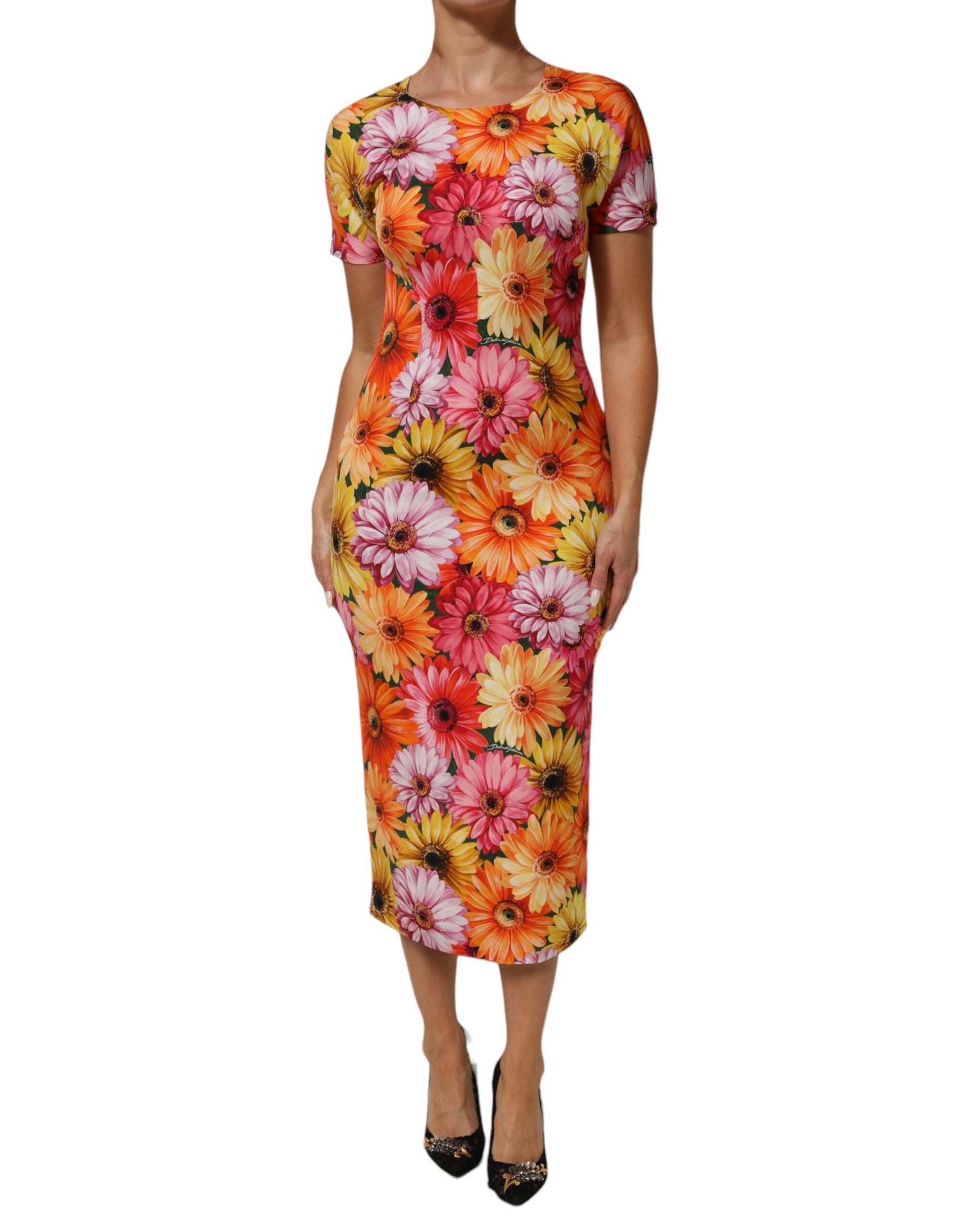 Dolce & Gabbana Multicolor Floral Print SilkSheath Midi Dress