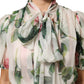 Dolce & Gabbana White Floral Print Silk Pleated Midi Dress