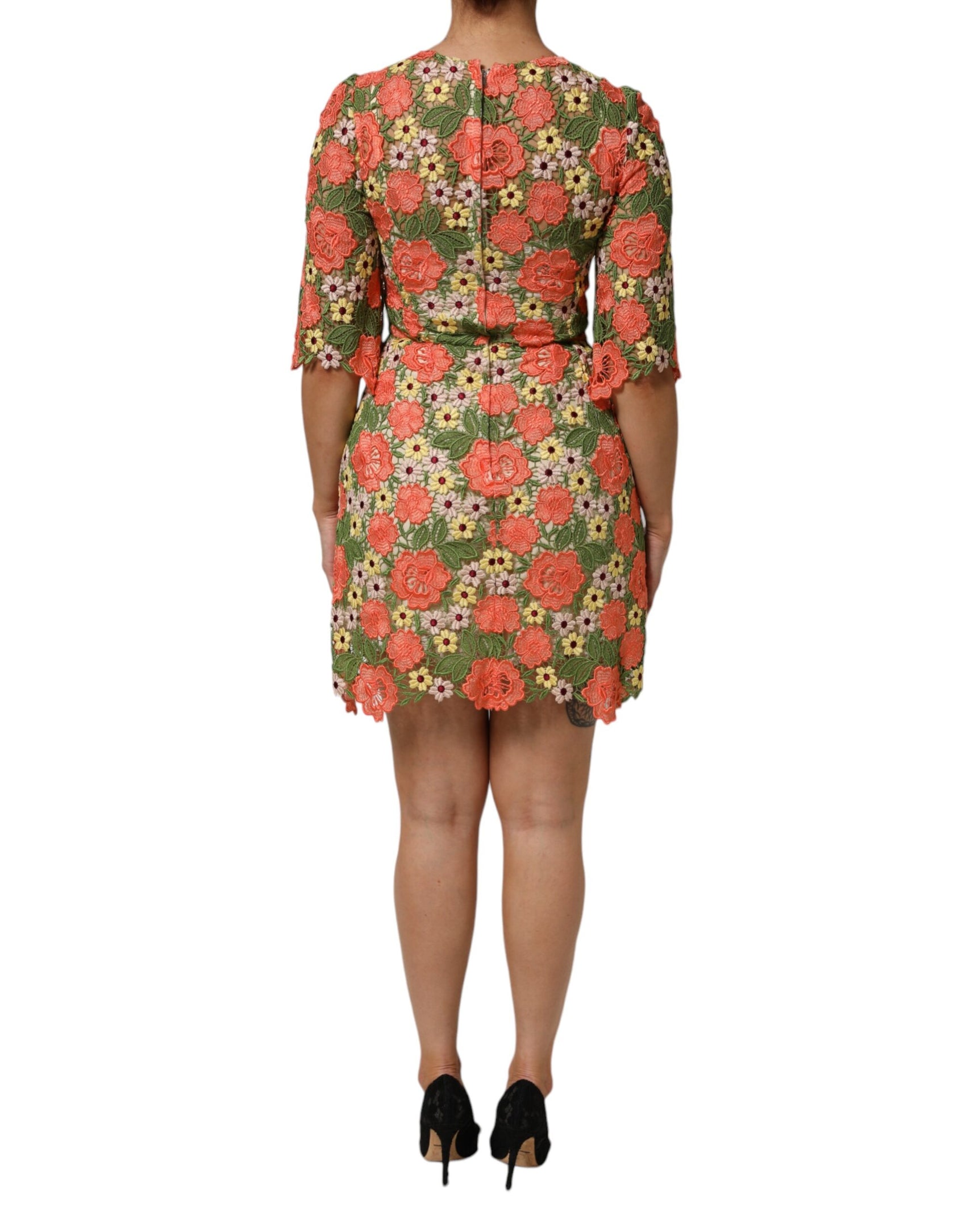 Dolce & Gabbana Multicolor Floral Embroidery Aline Mini Dress