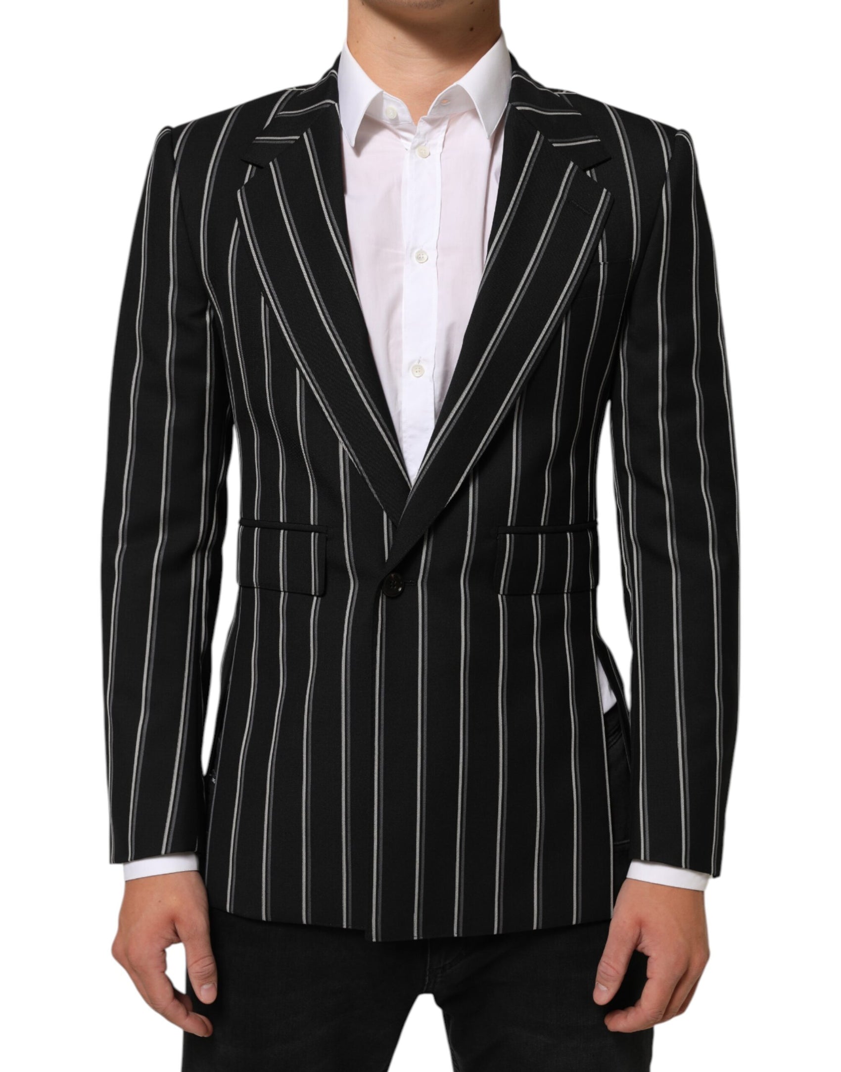 Dolce & Gabbana Black Stripes SICILIA 1 Button Suit Blazer