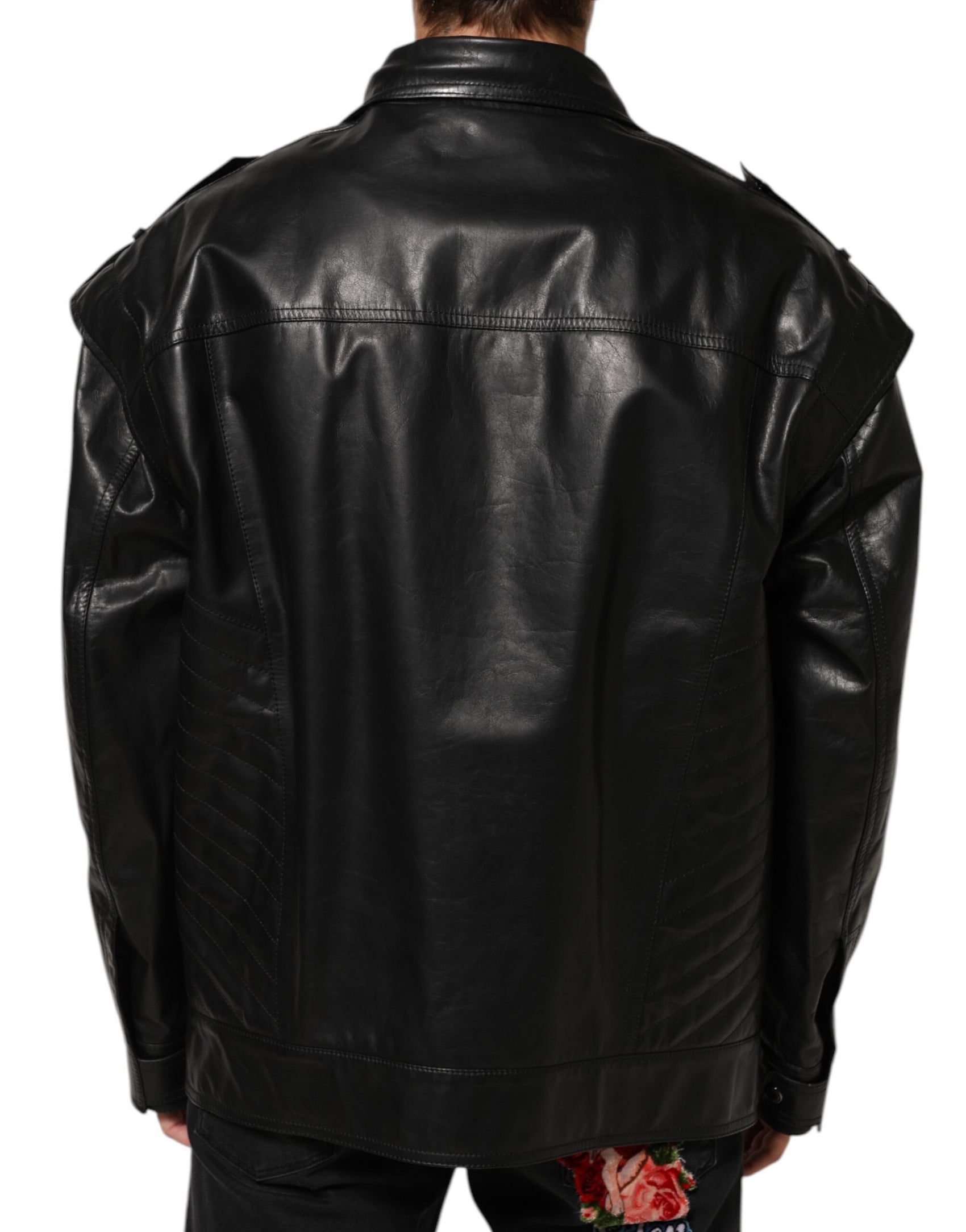Dolce & Gabbana Black Leather Full Zip Biker Blouson Jacket