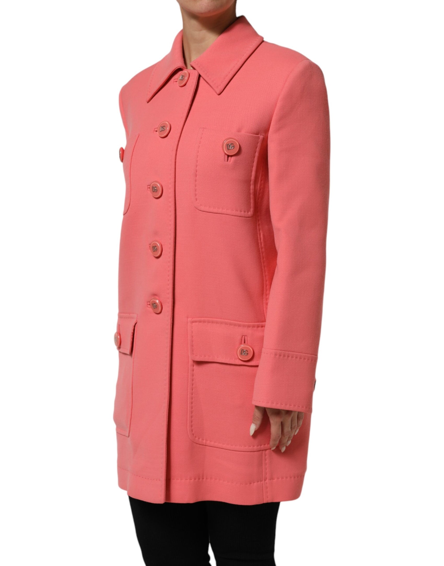 Dolce & Gabbana Pink Buttoned Down Trench Coat Jacket