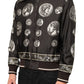 Dolce & Gabbana Black "Monete" Coin Print Silk Bomber Jacket