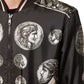 Dolce & Gabbana Black "Monete" Coin Print Silk Bomber Jacket