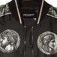 Dolce & Gabbana Black "Monete" Coin Print Silk Bomber Jacket