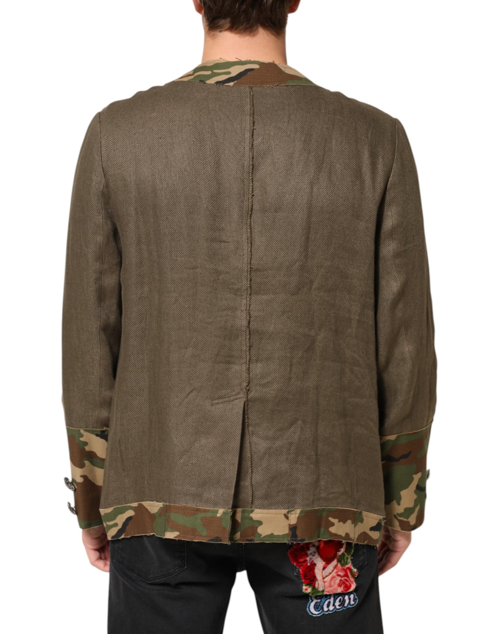 Dolce & Gabbana Brown Camouflage Linen Button Down Jacket